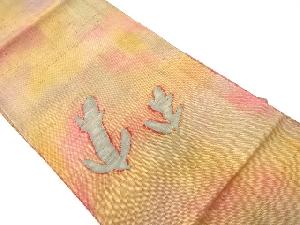 リサイクル　手織り紬サボテン模様織出し名古屋帯